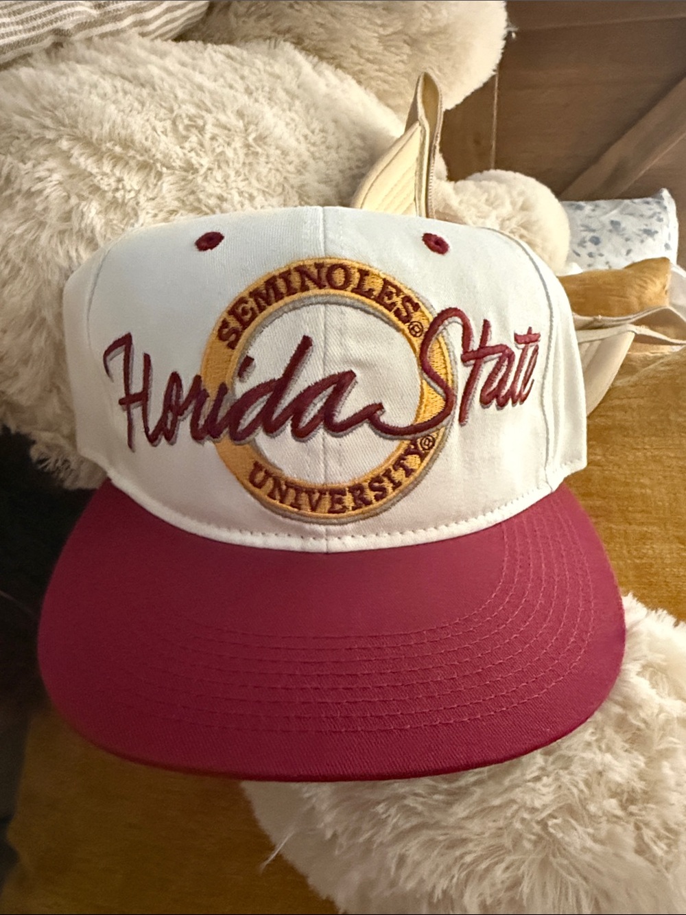 Florida State University Seminoles Two-Tone Script Snapback Cap - White & Garnet
